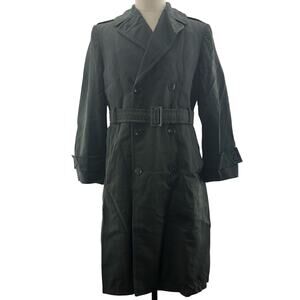 Vintage 70s Military Green Trench Coat Removable Liner 34L USA